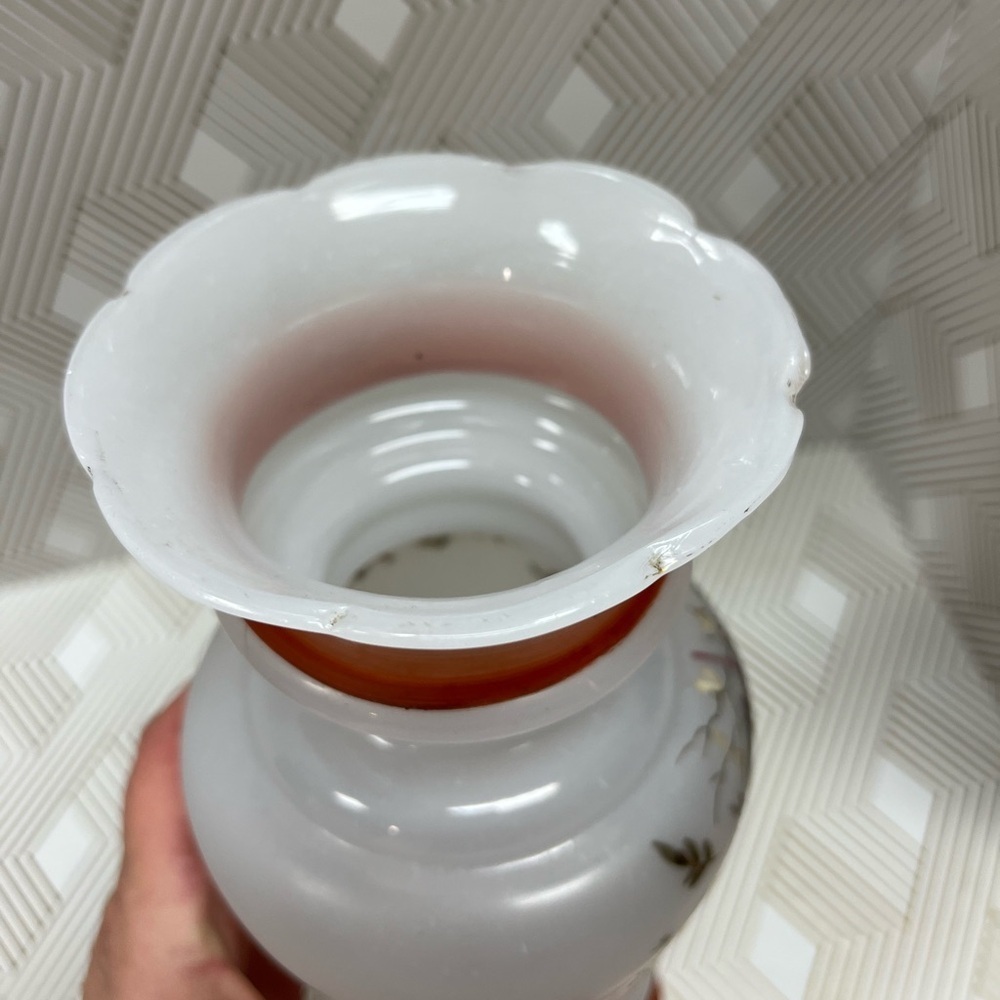 Antique Hand Blown Bristol Glass Vase Hand Painted - Picture 11 of 13